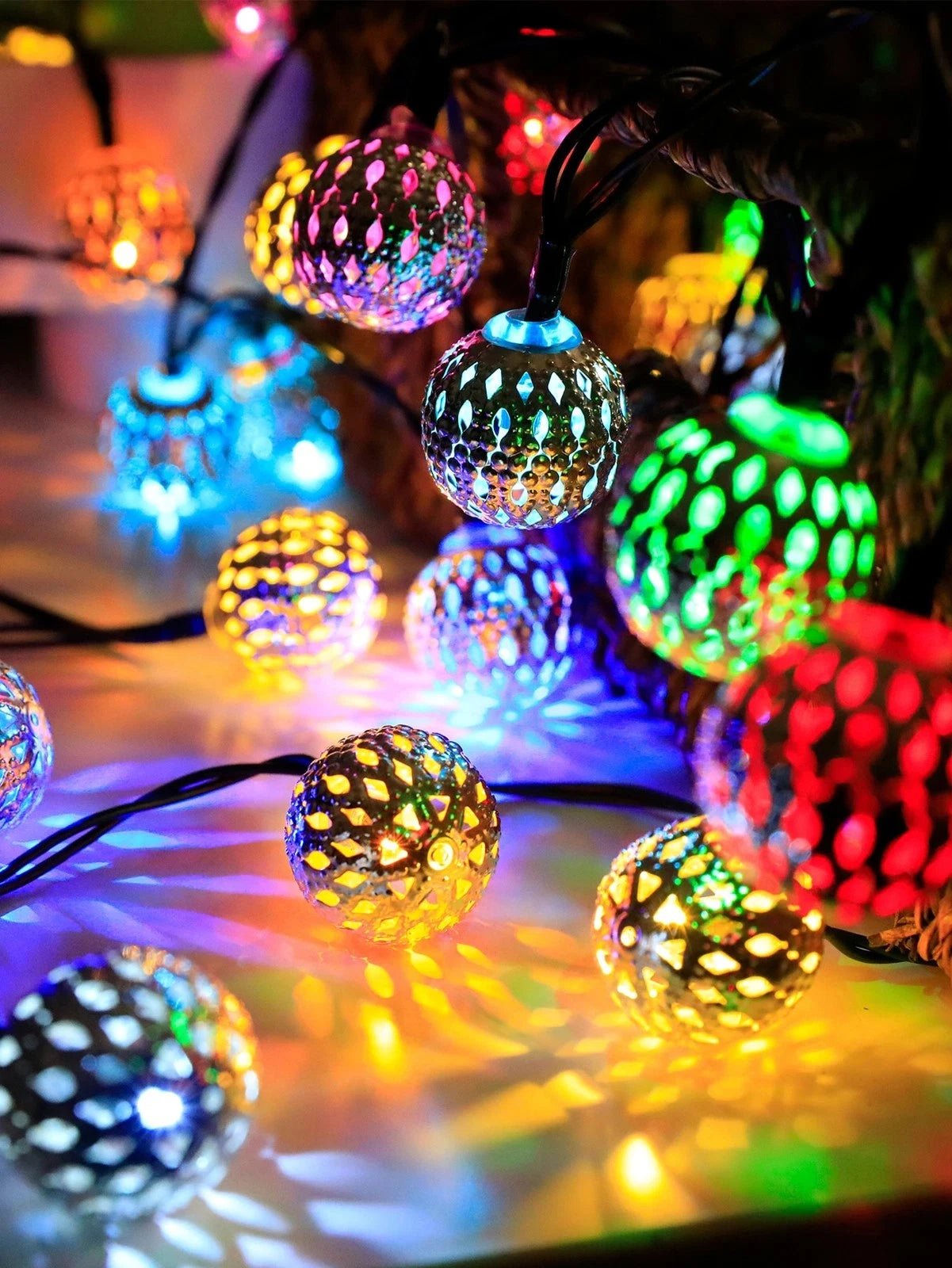3.5M 10-LED Moroccan Ball String Lights – Battery-Powered Fairy Garland - silverfoxgoods